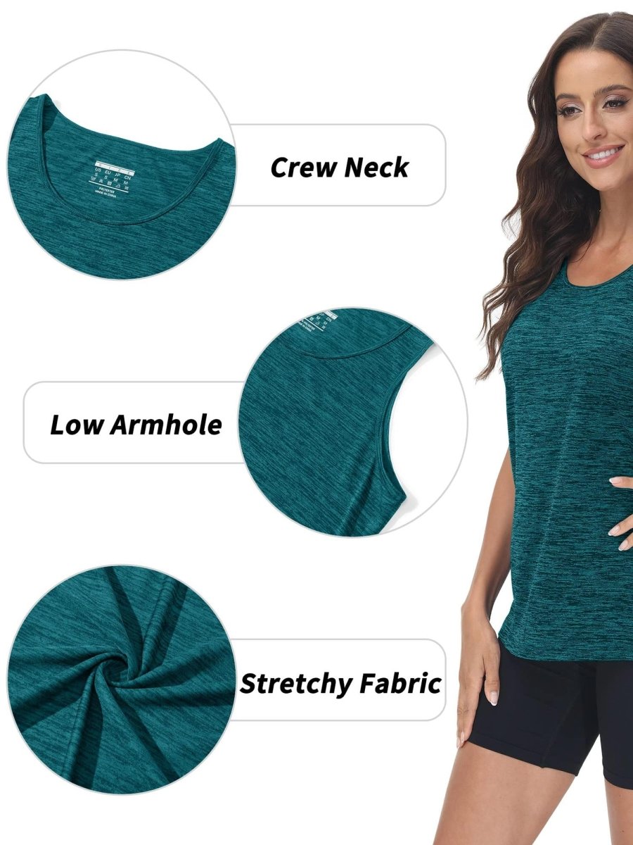 TACVASEN Emerald Green Women's Quick Dry Athletic Tank Tops for Workout Yoga Running