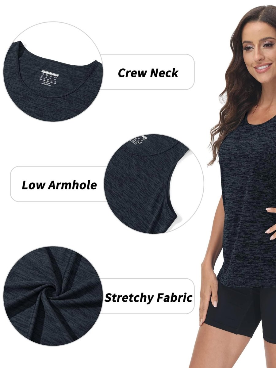 TACVASEN Black Women's Quick Dry Athletic Tank Tops for Workout Yoga Running