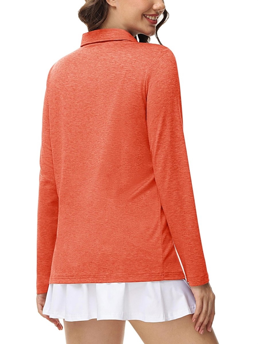 TACVASEN Orange Women's Quick Dry Casual Collared Long Sleeve Top