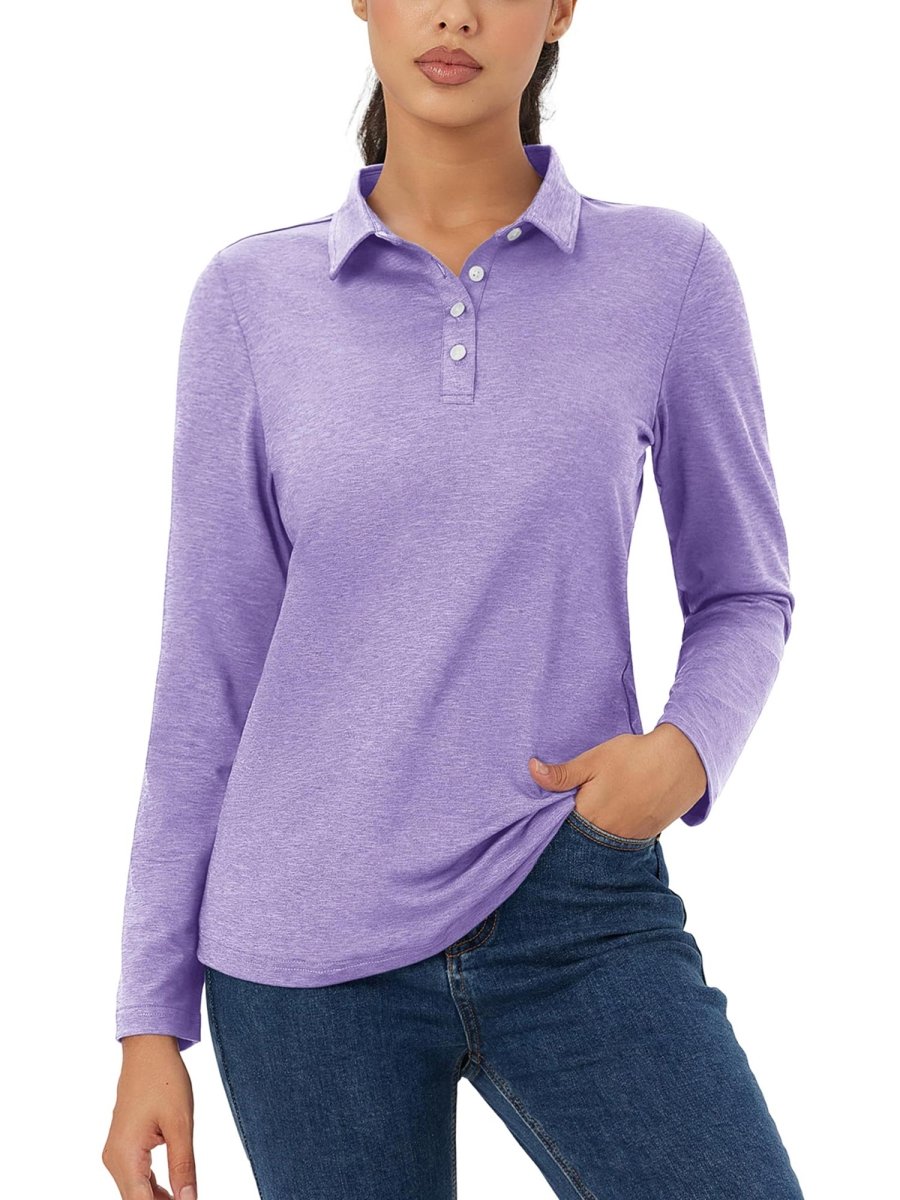 TACVASEN Light Purple Women's Quick Dry Casual Collared Long Sleeve Top