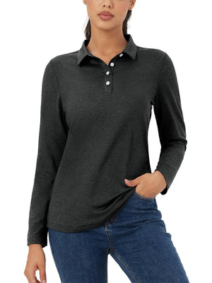 TACVASEN Black Women's Quick Dry Casual Collared Long Sleeve Top