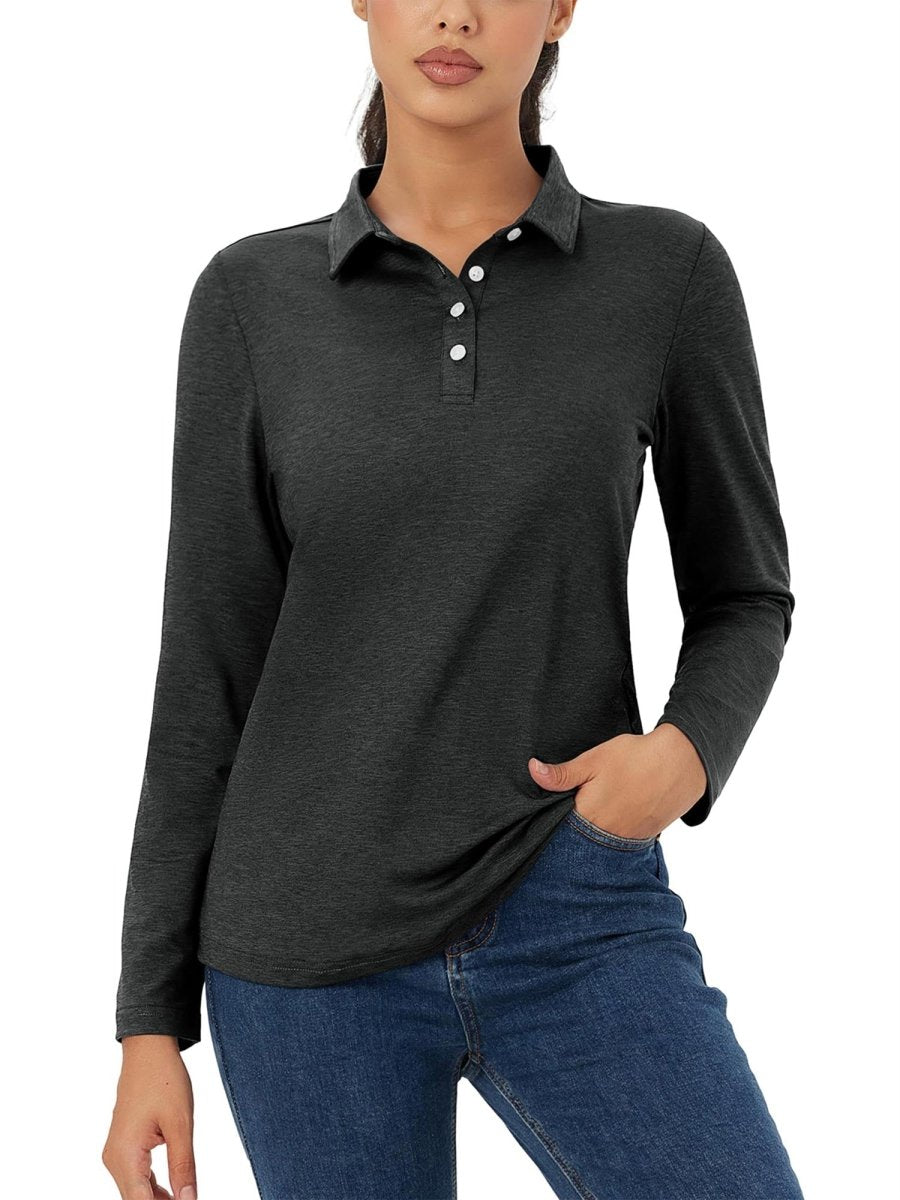 TACVASEN Black Women's Quick Dry Casual Collared Long Sleeve Top