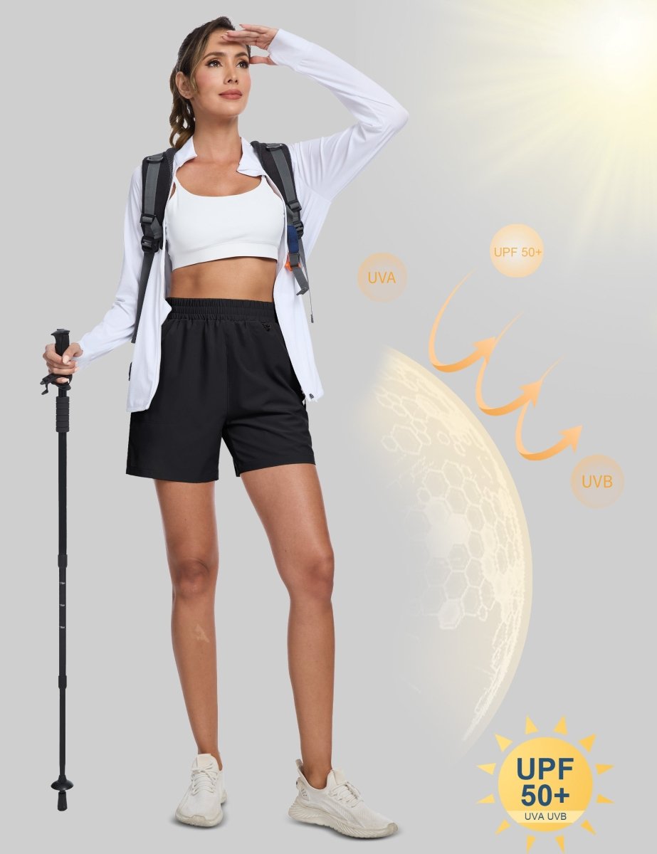 TACVASEN Black Women's Quick Dry Lightweight UPF 50+ Hiking Cargo Shorts