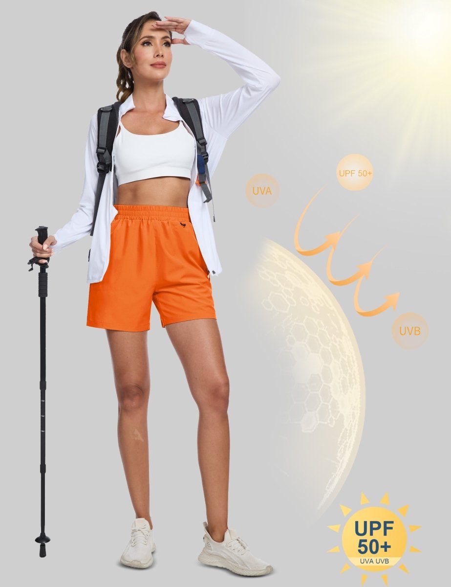 TACVASEN Fluorescent Orange Women's Quick Dry Lightweight UPF 50+ Hiking Cargo Shorts