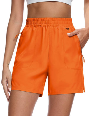 TACVASEN Fluorescent Orange Women's Quick Dry Lightweight UPF 50+ Hiking Cargo Shorts