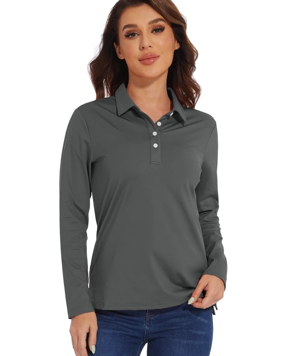 TACVASEN Dark Grey Women's Quick Dry UPF 50+ Long Sleeve Polo Shirts