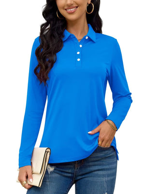 TACVASEN Azure Women's Quick Dry UPF 50+ Long Sleeve Polo Shirts