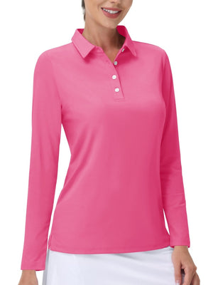 TACVASEN Rose Red Women's Quick Dry UPF 50+ Long Sleeve Polo Shirts