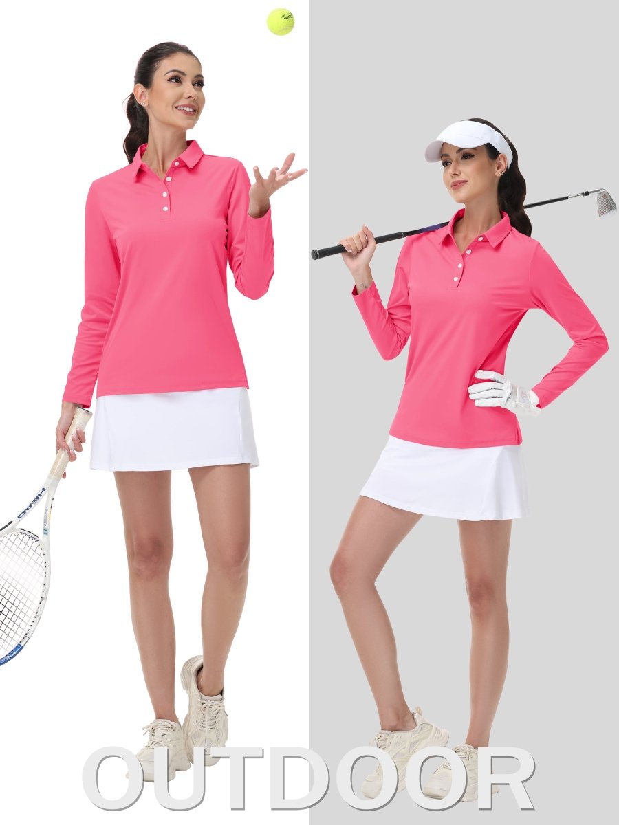 TACVASEN Rose Red Women's Quick Dry UPF 50+ Long Sleeve Polo Shirts