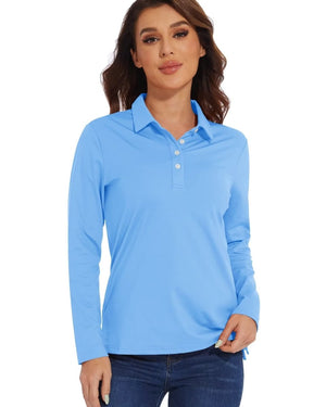 TACVASEN Waterfall Blue Women's Quick Dry UPF 50+ Long Sleeve Polo Shirts