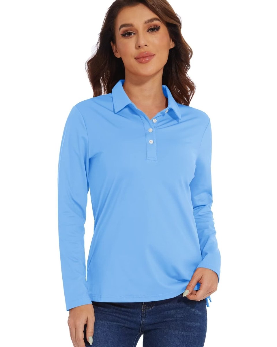 TACVASEN Waterfall Blue Women's Quick Dry UPF 50+ Long Sleeve Polo Shirts