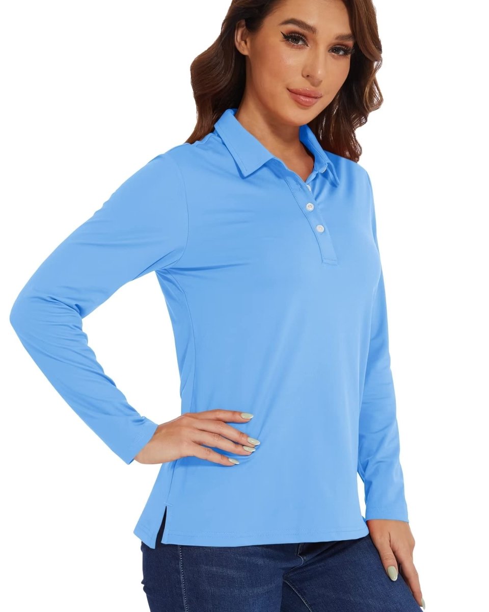 TACVASEN Waterfall Blue Women's Quick Dry UPF 50+ Long Sleeve Polo Shirts