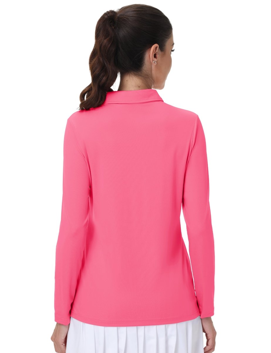 TACVASEN Rose Red Women's Quick Dry UPF 50+ Long Sleeve Polo Shirts