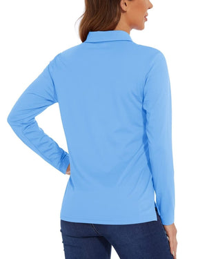 TACVASEN Waterfall Blue Women's Quick Dry UPF 50+ Long Sleeve Polo Shirts