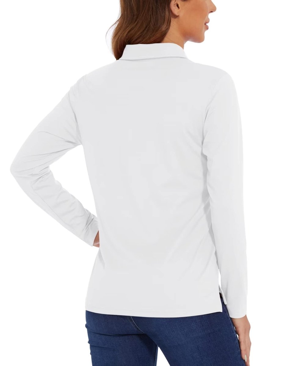 TACVASEN White Women's Quick Dry UPF 50+ Long Sleeve Polo Shirts