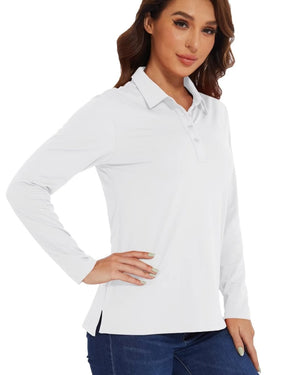 TACVASEN White Women's Quick Dry UPF 50+ Long Sleeve Polo Shirts