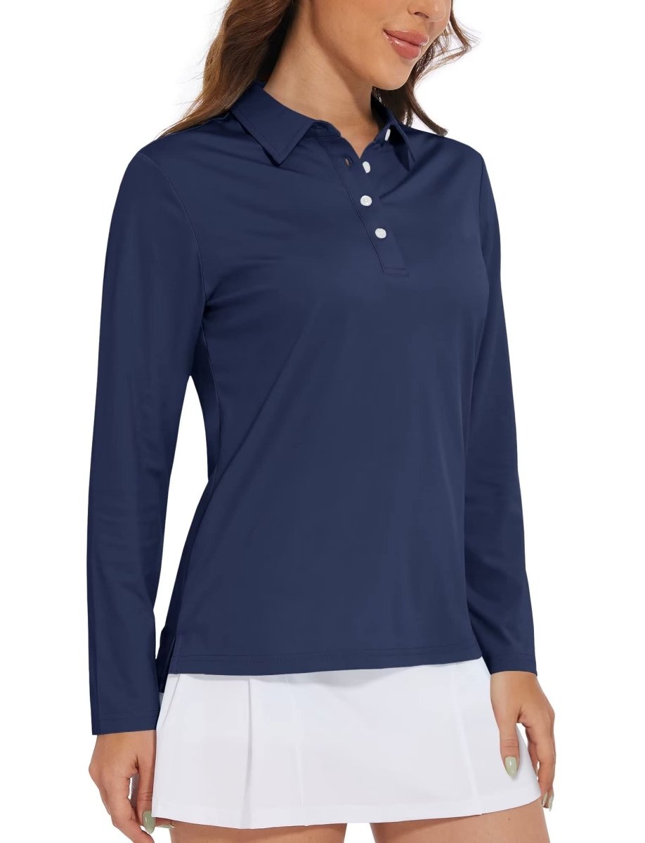 TACVASEN Navy Women's Quick Dry UPF 50+ Long Sleeve Polo Shirts