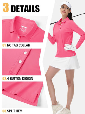TACVASEN Rose Red Women's Quick Dry UPF 50+ Long Sleeve Polo Shirts
