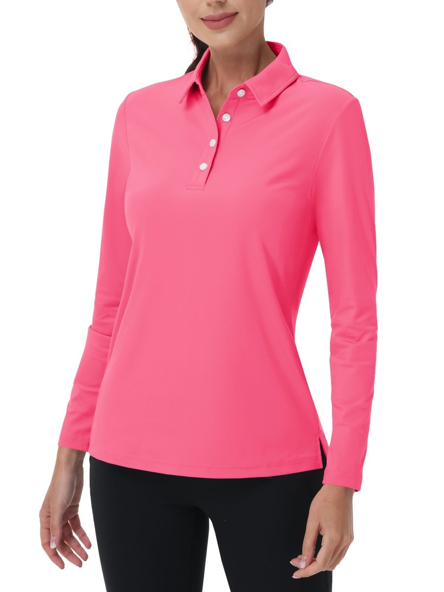 TACVASEN Rose Red Women's Quick Dry UPF 50+ Long Sleeve Polo Shirts