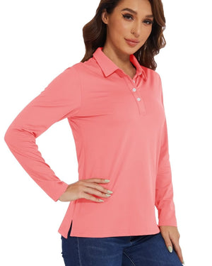 TACVASEN Pink Women's Quick Dry UPF 50+ Long Sleeve Polo Shirts