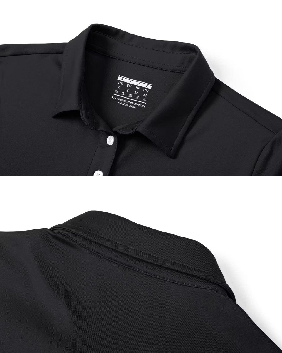 TACVASEN Black Women's Quick Dry UPF 50+ Long Sleeve Polo Shirts