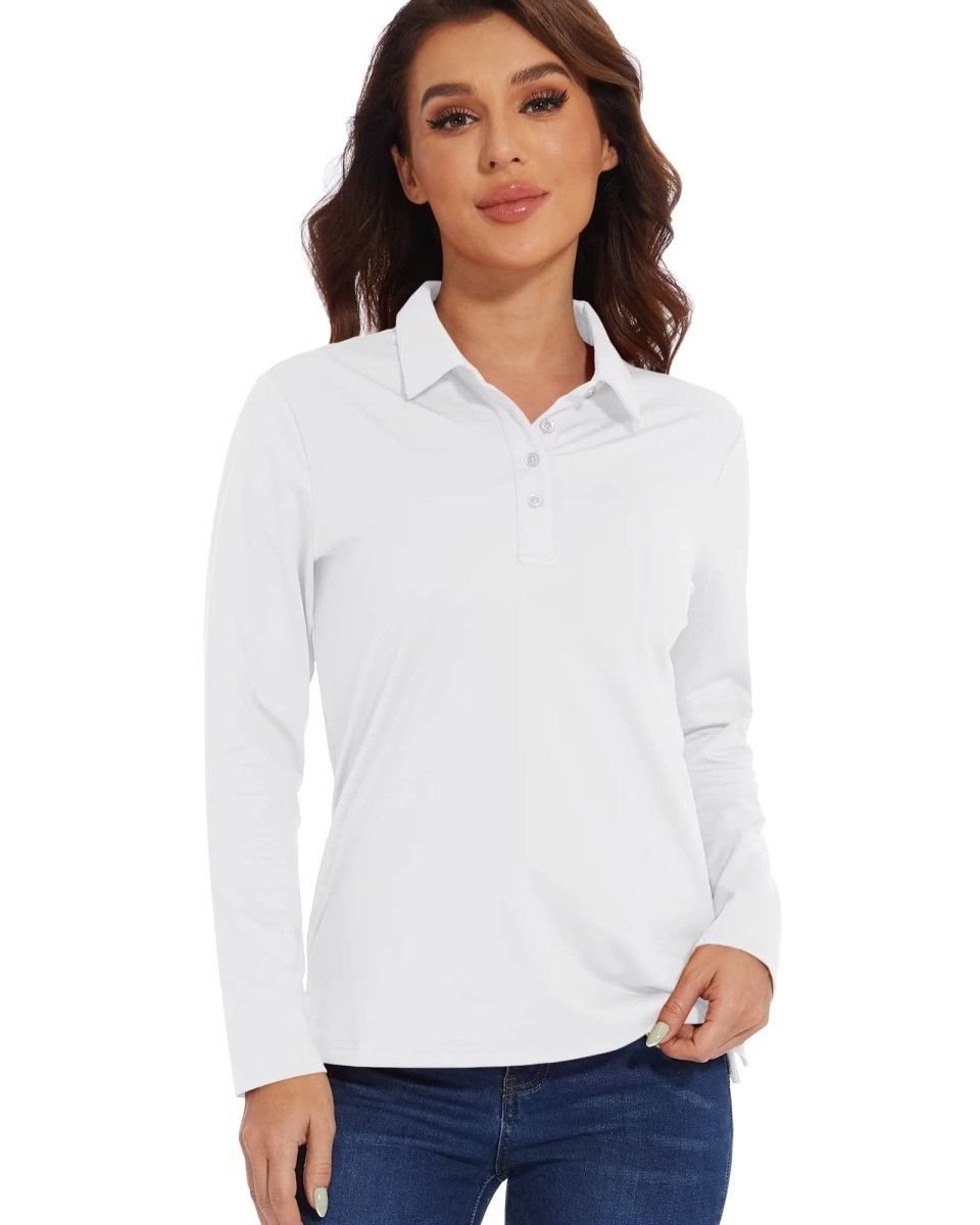 TACVASEN White Women's Quick Dry UPF 50+ Long Sleeve Polo Shirts