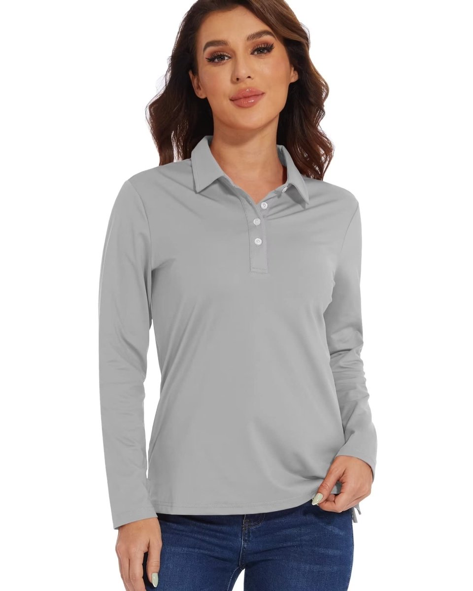 TACVASEN Light Grey Women's Quick Dry UPF 50+ Long Sleeve Polo Shirts