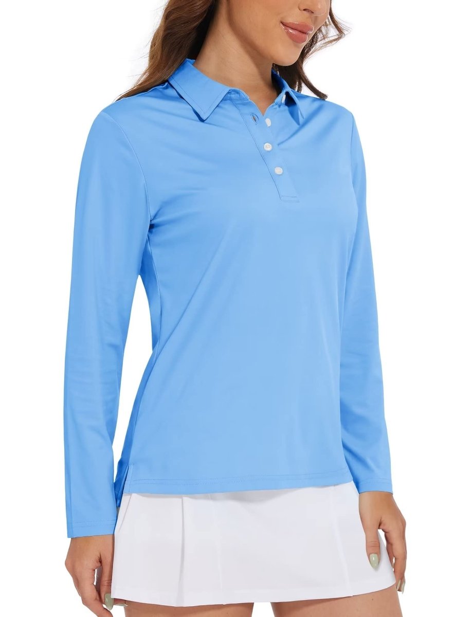 TACVASEN Waterfall Blue Women's Quick Dry UPF 50+ Long Sleeve Polo Shirts