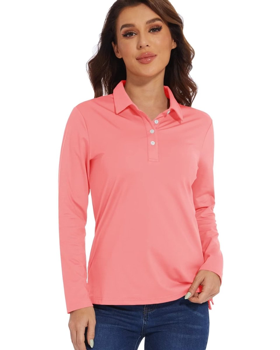 TACVASEN Pink Women's Quick Dry UPF 50+ Long Sleeve Polo Shirts