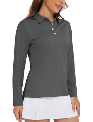 TACVASEN Dark Grey Women's Quick Dry UPF 50+ Long Sleeve Polo Shirts
