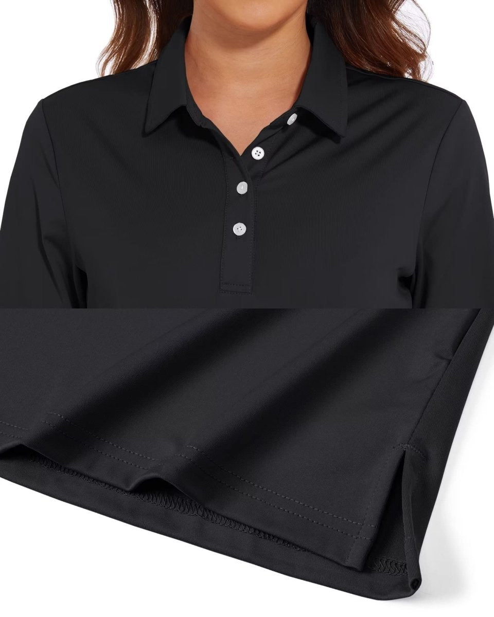 TACVASEN Black Women's Quick Dry UPF 50+ Long Sleeve Polo Shirts