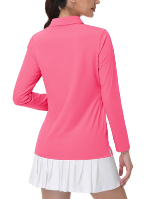 TACVASEN Rose Red Women's Quick Dry UPF 50+ Long Sleeve Polo Shirts