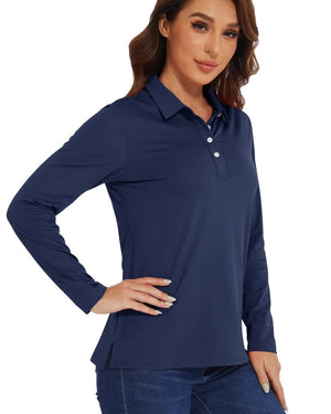 TACVASEN Navy Women's Quick Dry UPF 50+ Long Sleeve Polo Shirts