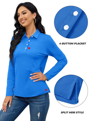 TACVASEN Azure Women's Quick Dry UPF 50+ Long Sleeve Polo Shirts