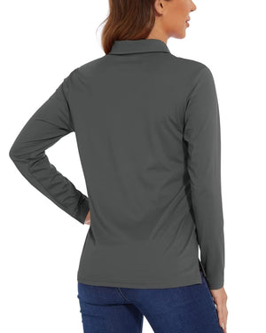 TACVASEN Dark Grey Women's Quick Dry UPF 50+ Long Sleeve Polo Shirts
