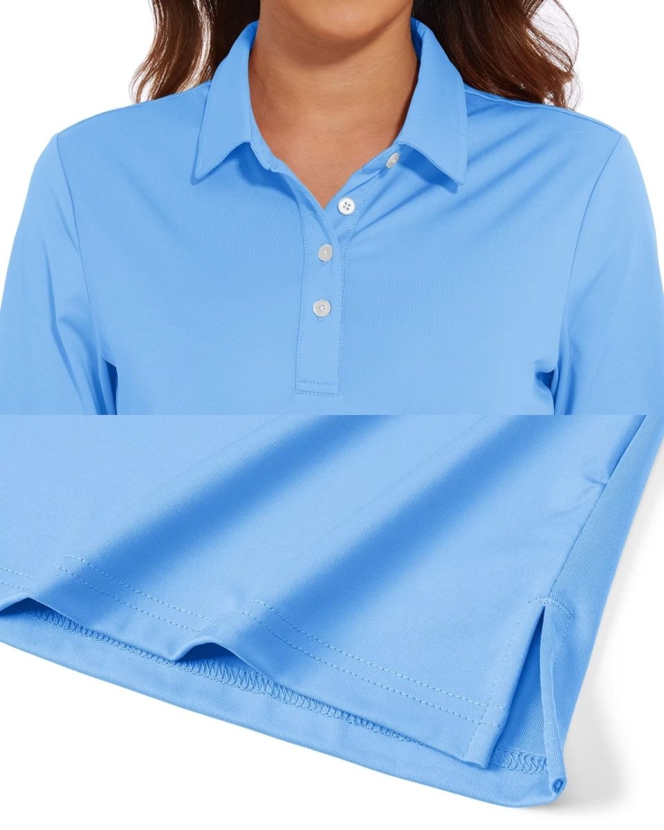 TACVASEN Waterfall Blue Women's Quick Dry UPF 50+ Long Sleeve Polo Shirts