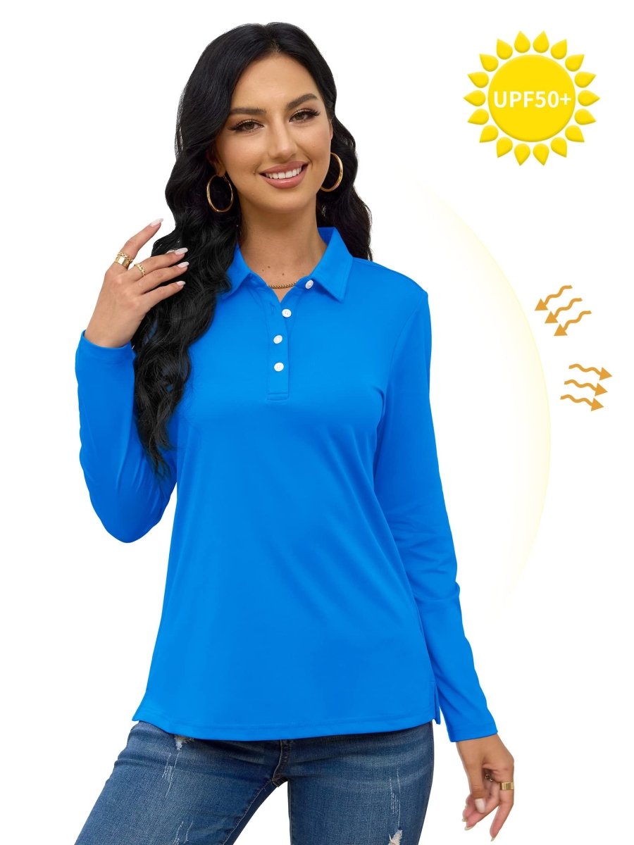 TACVASEN Azure Women's Quick Dry UPF 50+ Long Sleeve Polo Shirts