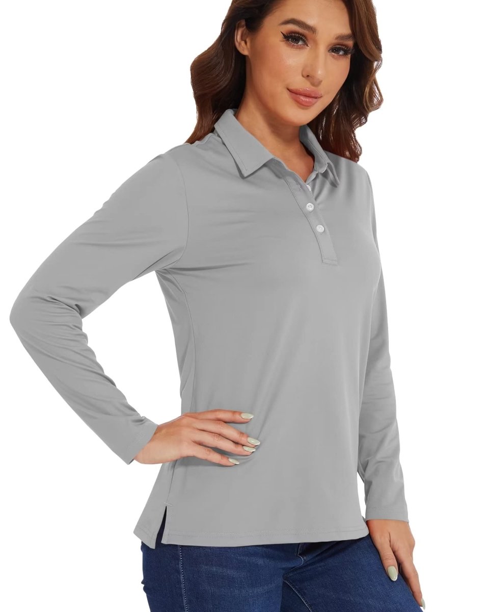 TACVASEN Light Grey Women's Quick Dry UPF 50+ Long Sleeve Polo Shirts