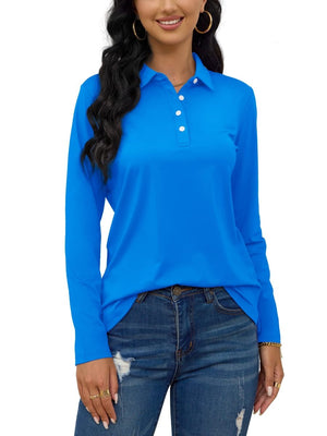 TACVASEN Azure Women's Quick Dry UPF 50+ Long Sleeve Polo Shirts