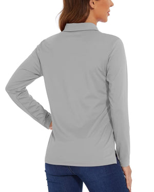 TACVASEN Light Grey Women's Quick Dry UPF 50+ Long Sleeve Polo Shirts