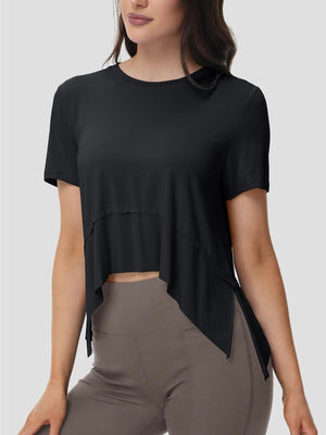 TACVASEN Black Women's Short Sleeve Athletic Yoga Crop Shirts