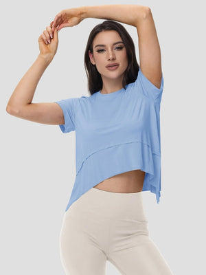TACVASEN Light Blue Women's Short Sleeve Athletic Yoga Crop Shirts
