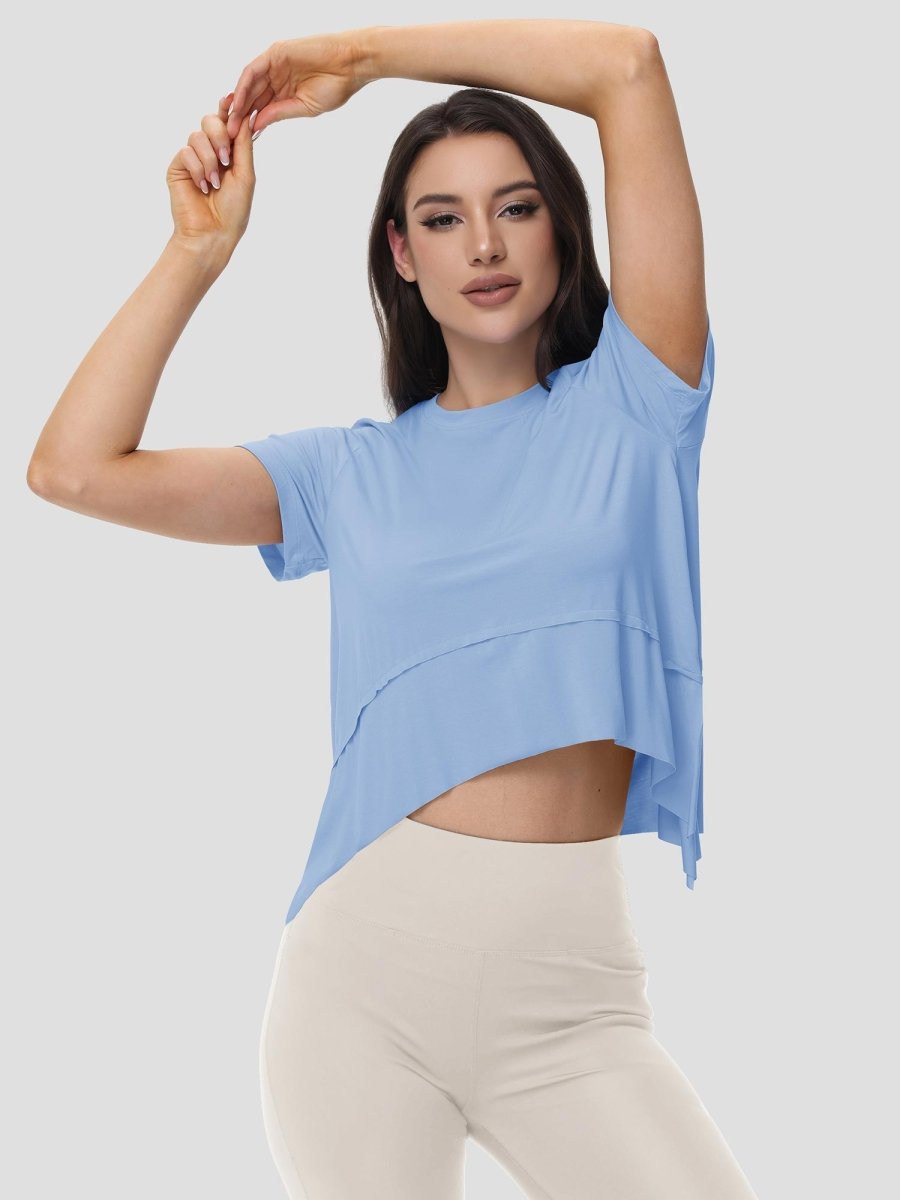 TACVASEN Light Blue Women's Short Sleeve Athletic Yoga Crop Shirts