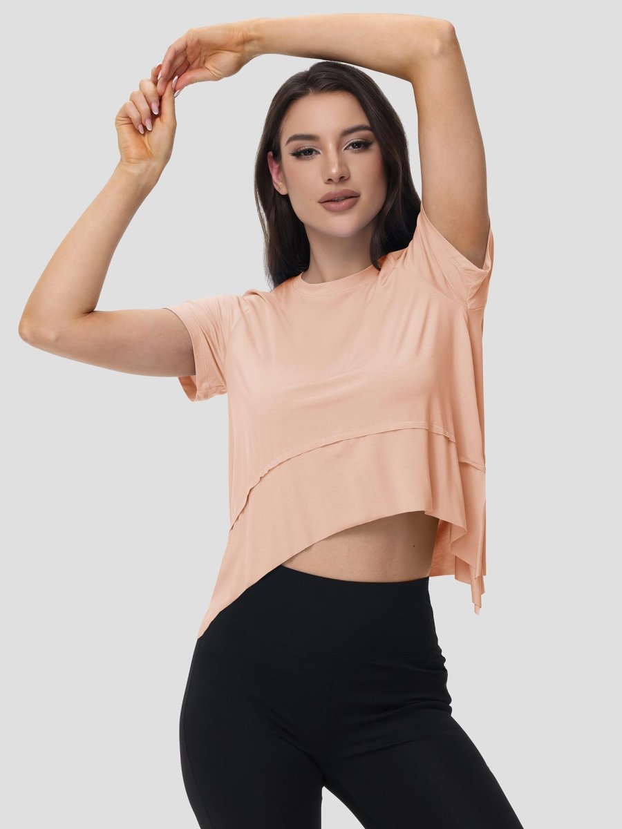 TACVASEN Apricot Women's Short Sleeve Athletic Yoga Crop Shirts