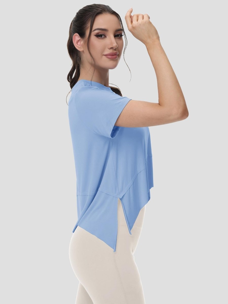 TACVASEN Light Blue Women's Short Sleeve Athletic Yoga Crop Shirts