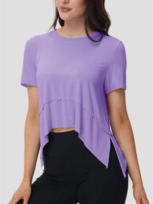 TACVASEN Purple Women's Short Sleeve Athletic Yoga Crop Shirts
