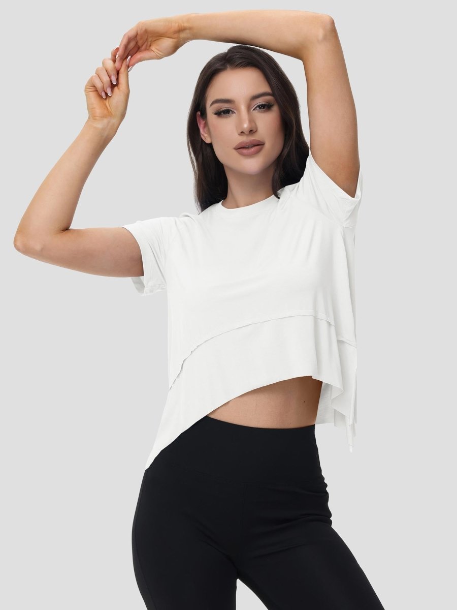 TACVASEN White Women's Short Sleeve Athletic Yoga Crop Shirts