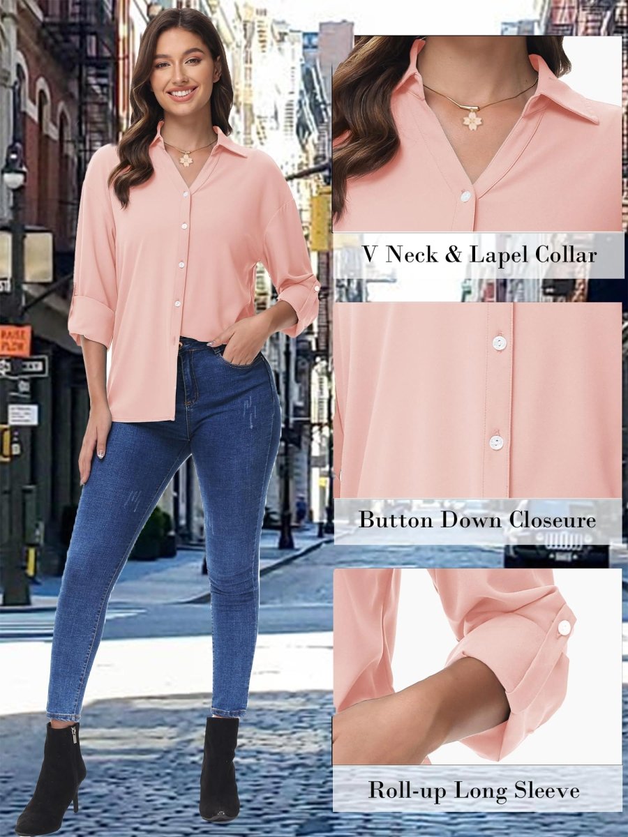 TACVASEN Light Pink Women's Summer Casual V-Neck Shirt