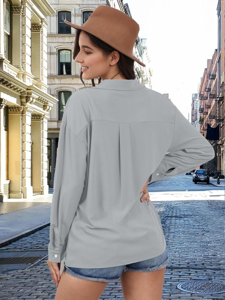 TACVASEN Light Grey Women's Summer Casual V-Neck Shirt