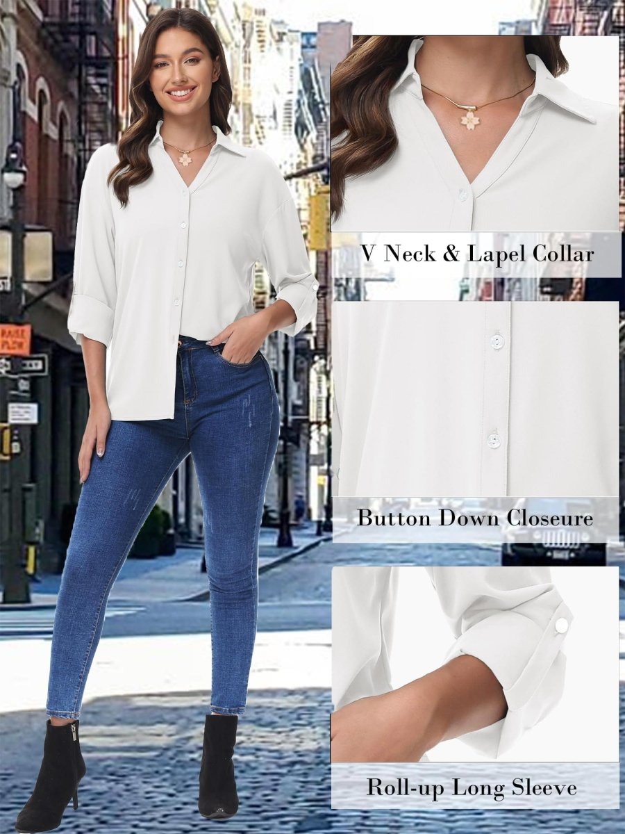 TACVASEN White Women's Summer Casual V-Neck Shirt